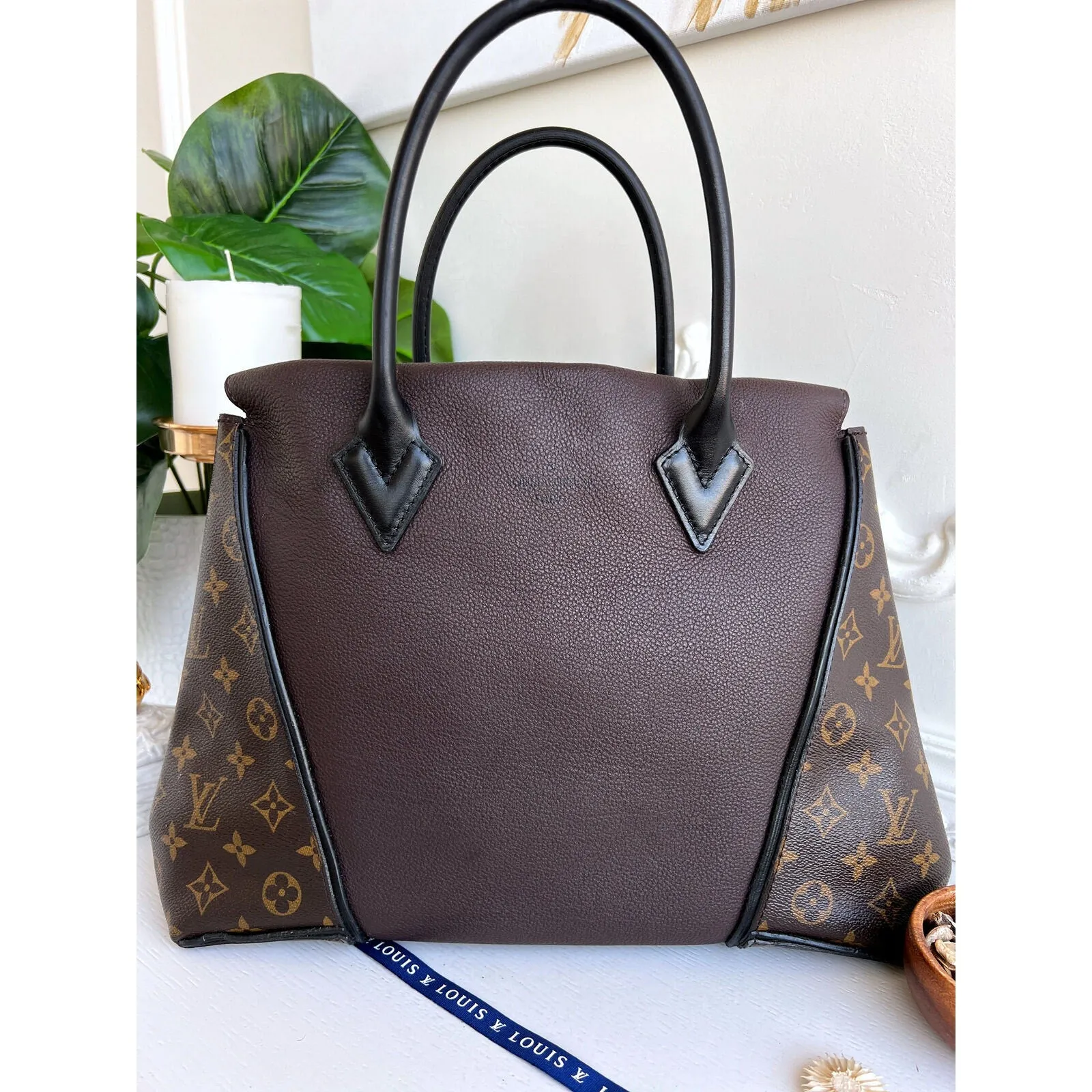Louis Vuitton W Tote Monogram Cuir Orfevre Handbag Purse Chocolate 848-12624