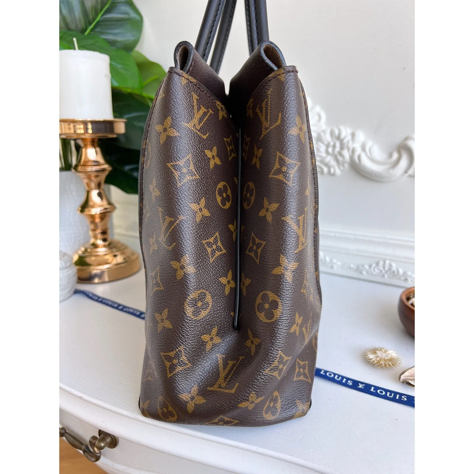 Louis Vuitton W Tote Monogram Cuir Orfevre Handbag Purse Chocolate 848-12624