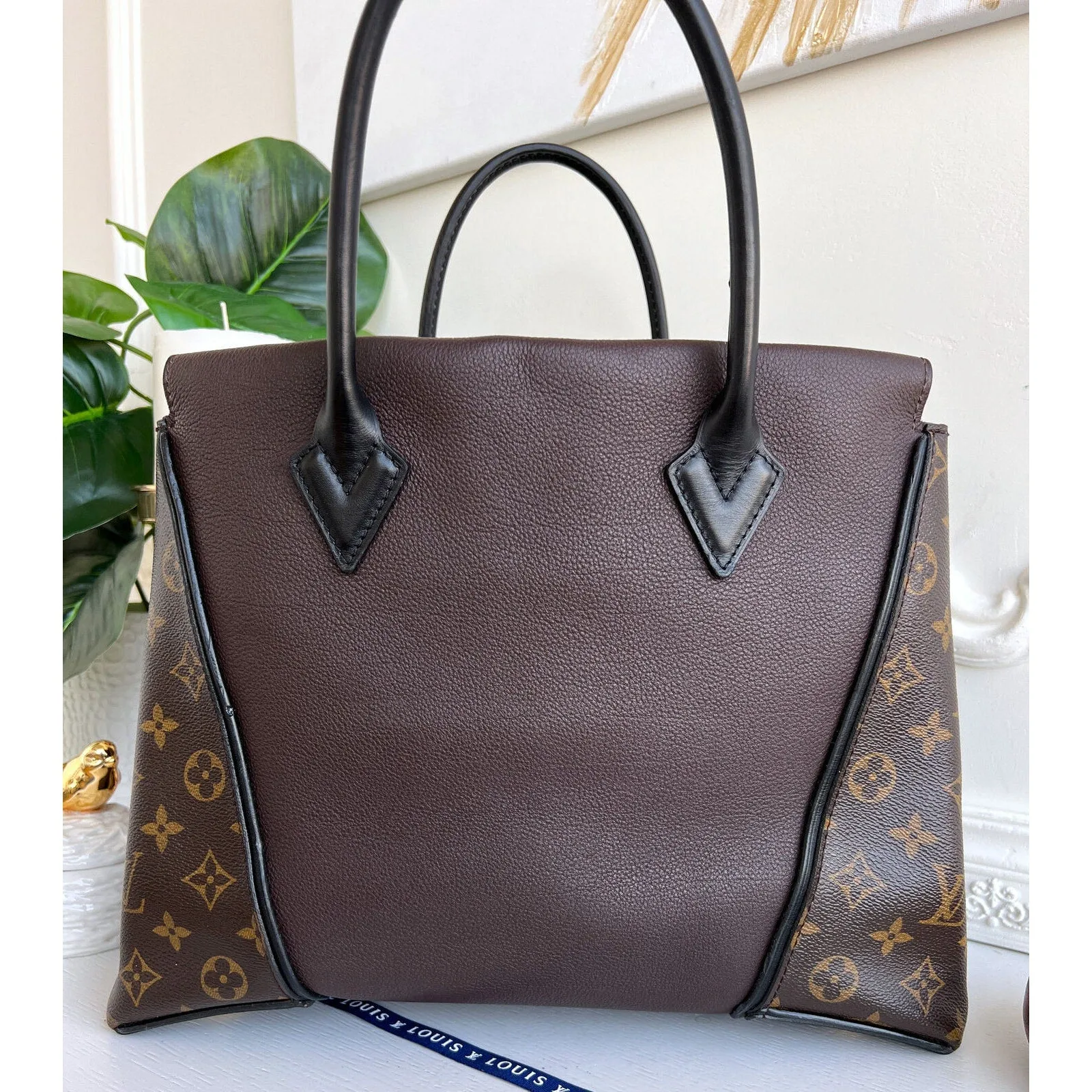 Louis Vuitton W Tote Monogram Cuir Orfevre Handbag Purse Chocolate 848-12624