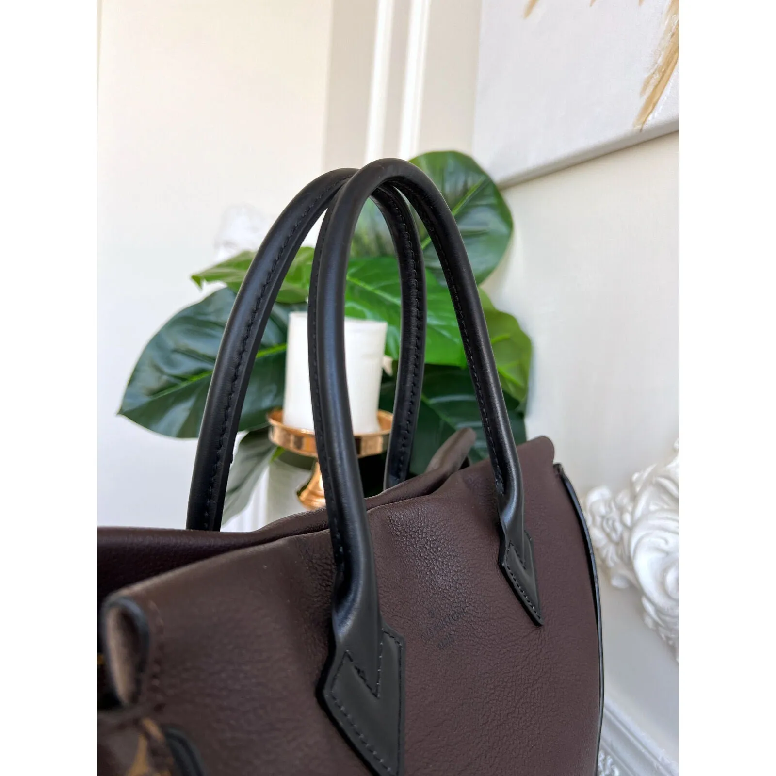 Louis Vuitton W Tote Monogram Cuir Orfevre Handbag Purse Chocolate 848-12624