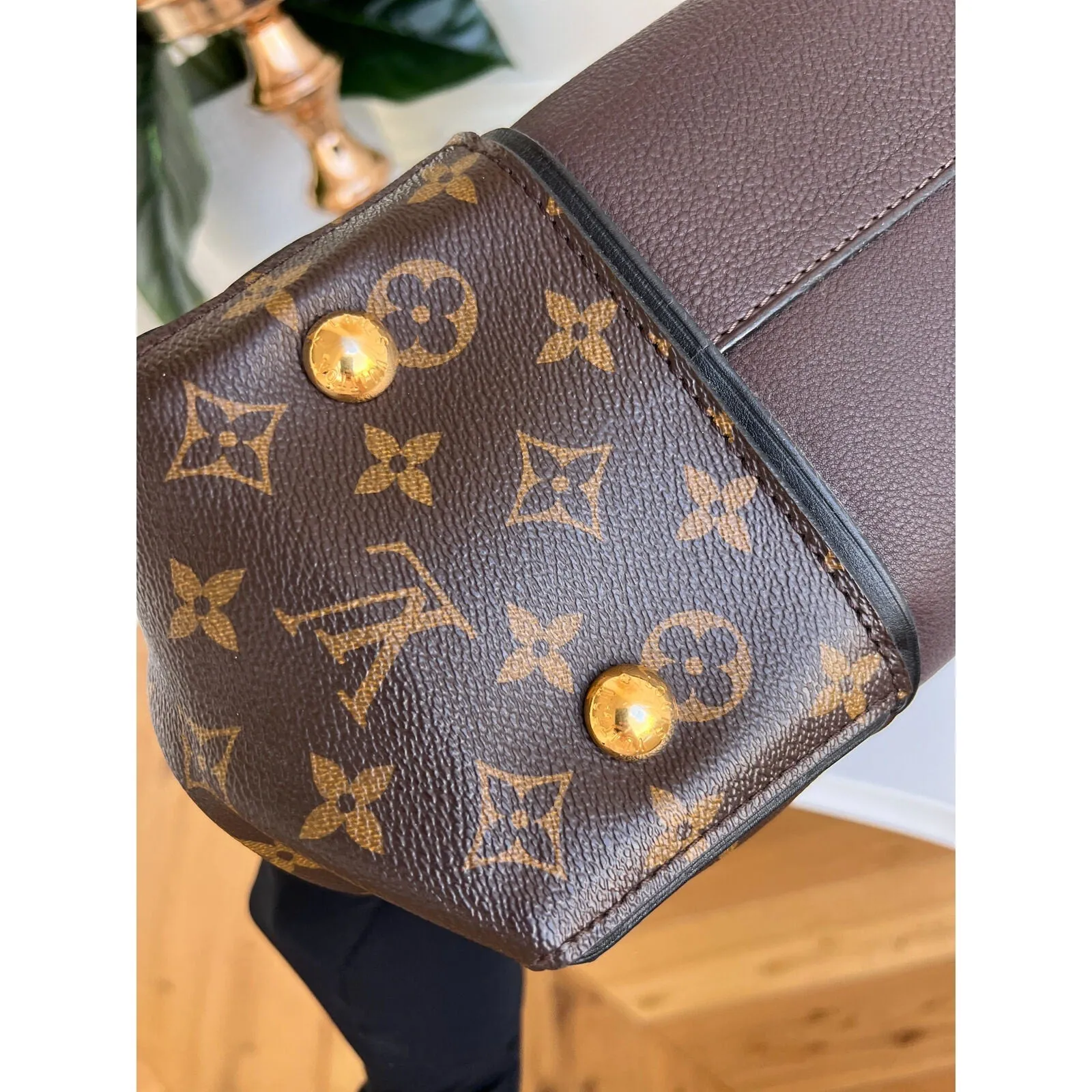 Louis Vuitton W Tote Monogram Cuir Orfevre Handbag Purse Chocolate 848-12624