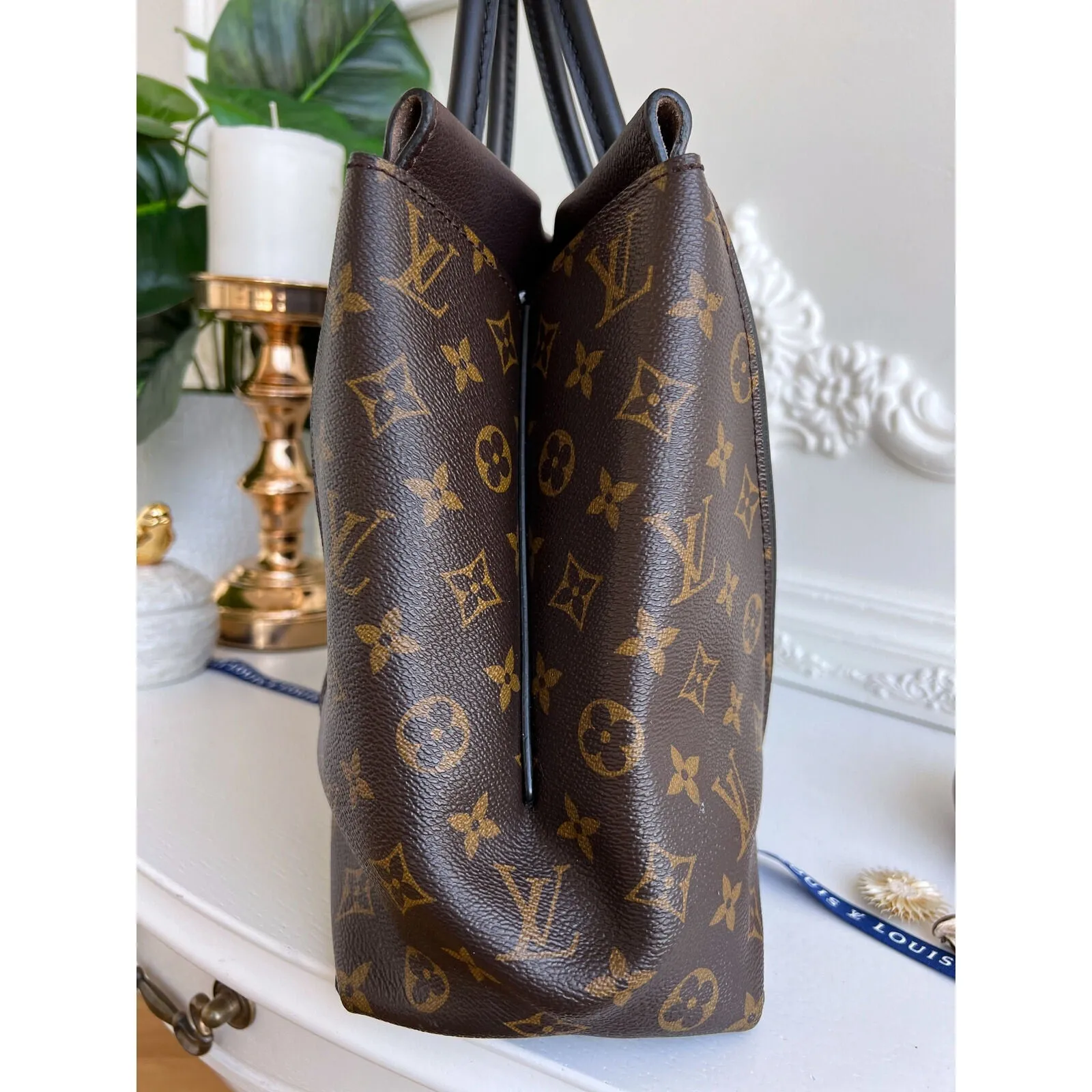 Louis Vuitton W Tote Monogram Cuir Orfevre Handbag Purse Chocolate 848-12624