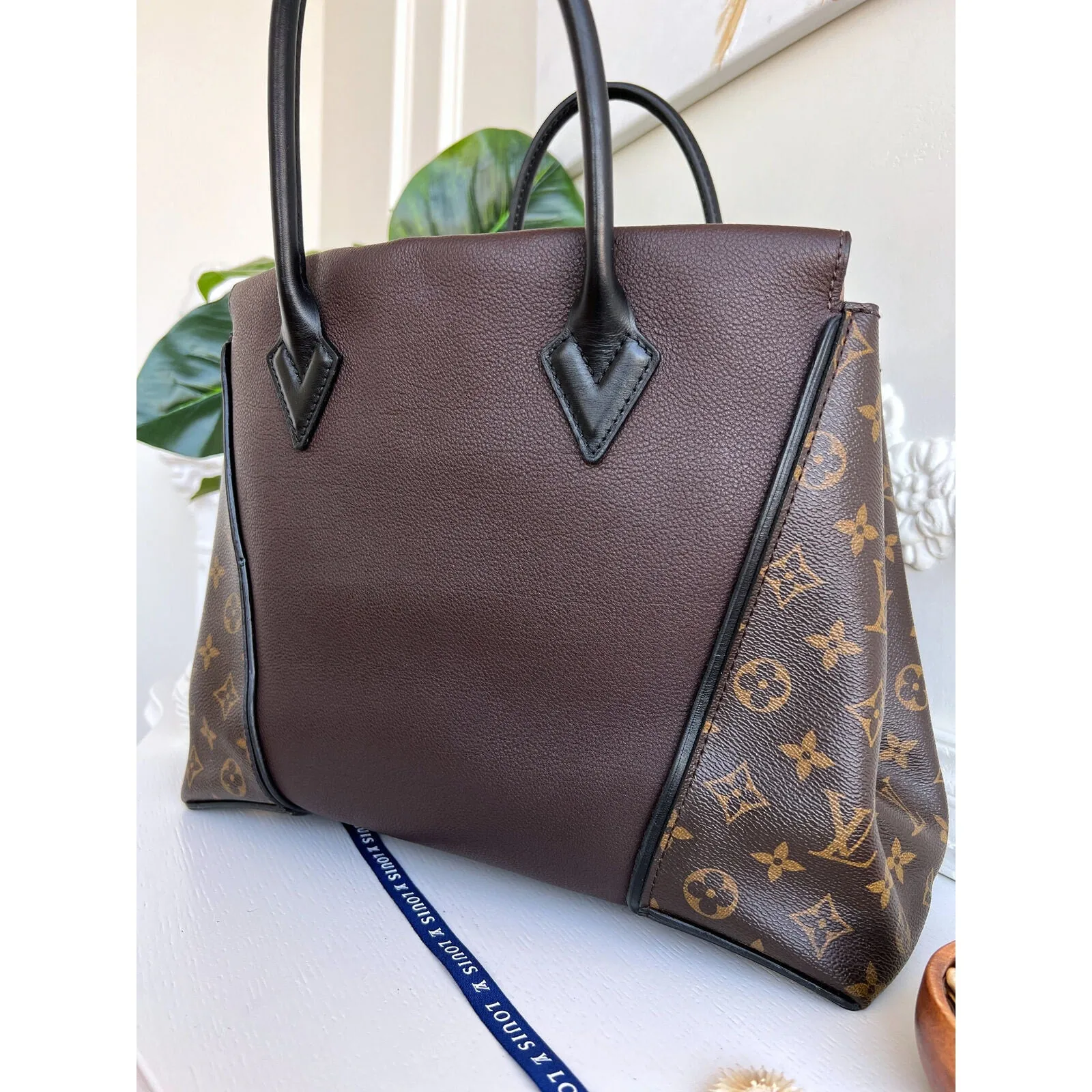 Louis Vuitton W Tote Monogram Cuir Orfevre Handbag Purse Chocolate 848-12624