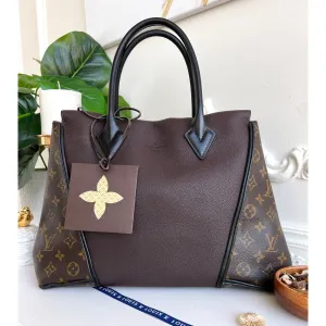 Louis Vuitton W Tote Monogram Cuir Orfevre Handbag Purse Chocolate 848-12624