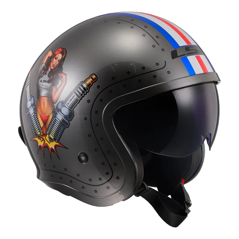 LS2 Helmets Spitfire Spark Motorcycle Open Face & 3/4 Helmet