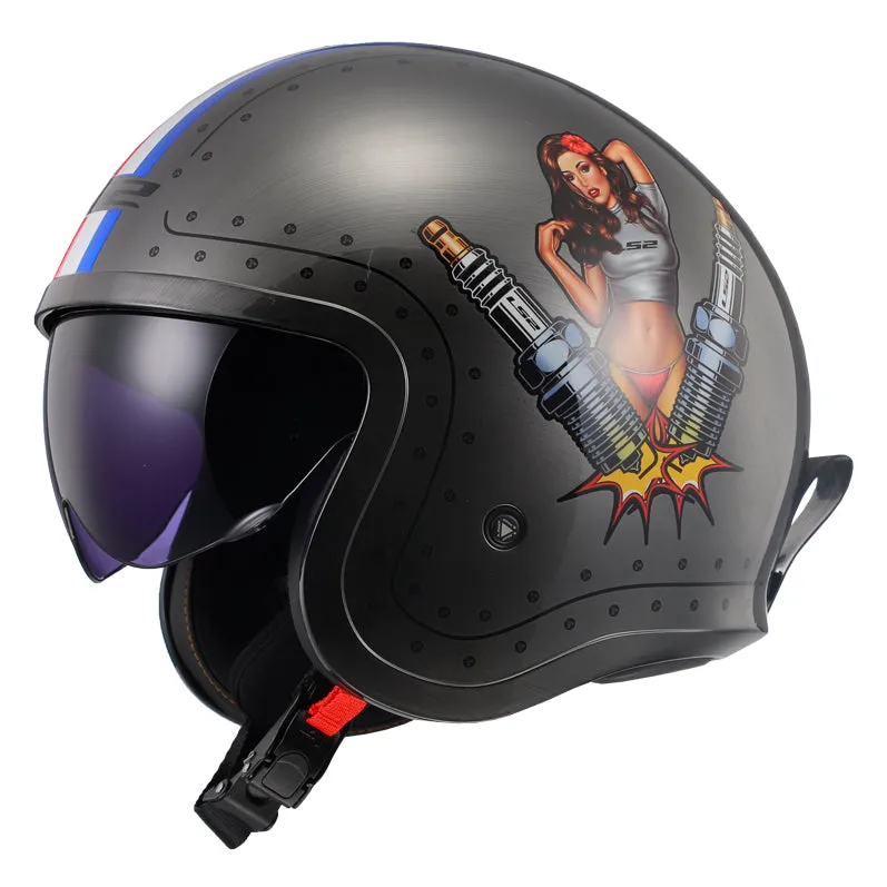 LS2 Helmets Spitfire Spark Motorcycle Open Face & 3/4 Helmet