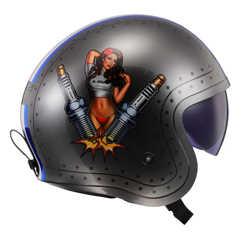 LS2 Helmets Spitfire Spark Motorcycle Open Face & 3/4 Helmet