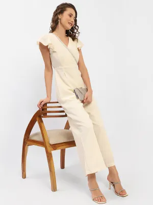 Madame Surplice Neck Off-White Jumpsuit