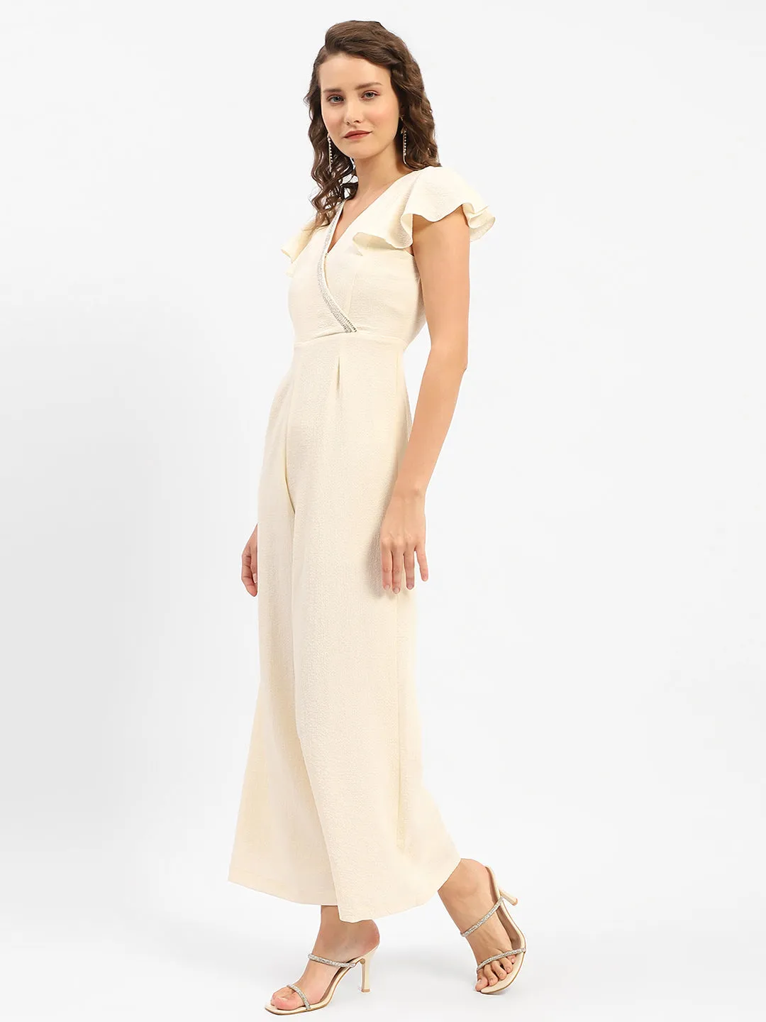Madame Surplice Neck Off-White Jumpsuit