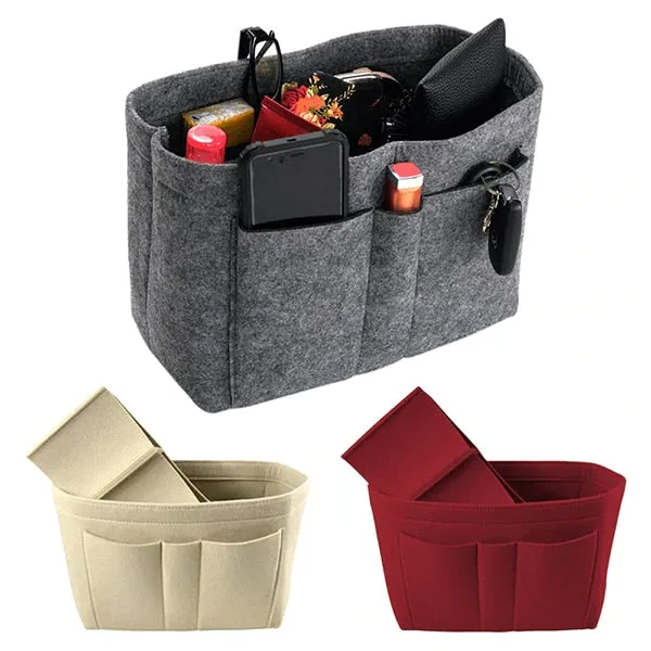 Makeup Bag Organizer Felt Fabric Purse Women Cosmetic Bag Handbag Insert Bag Case
