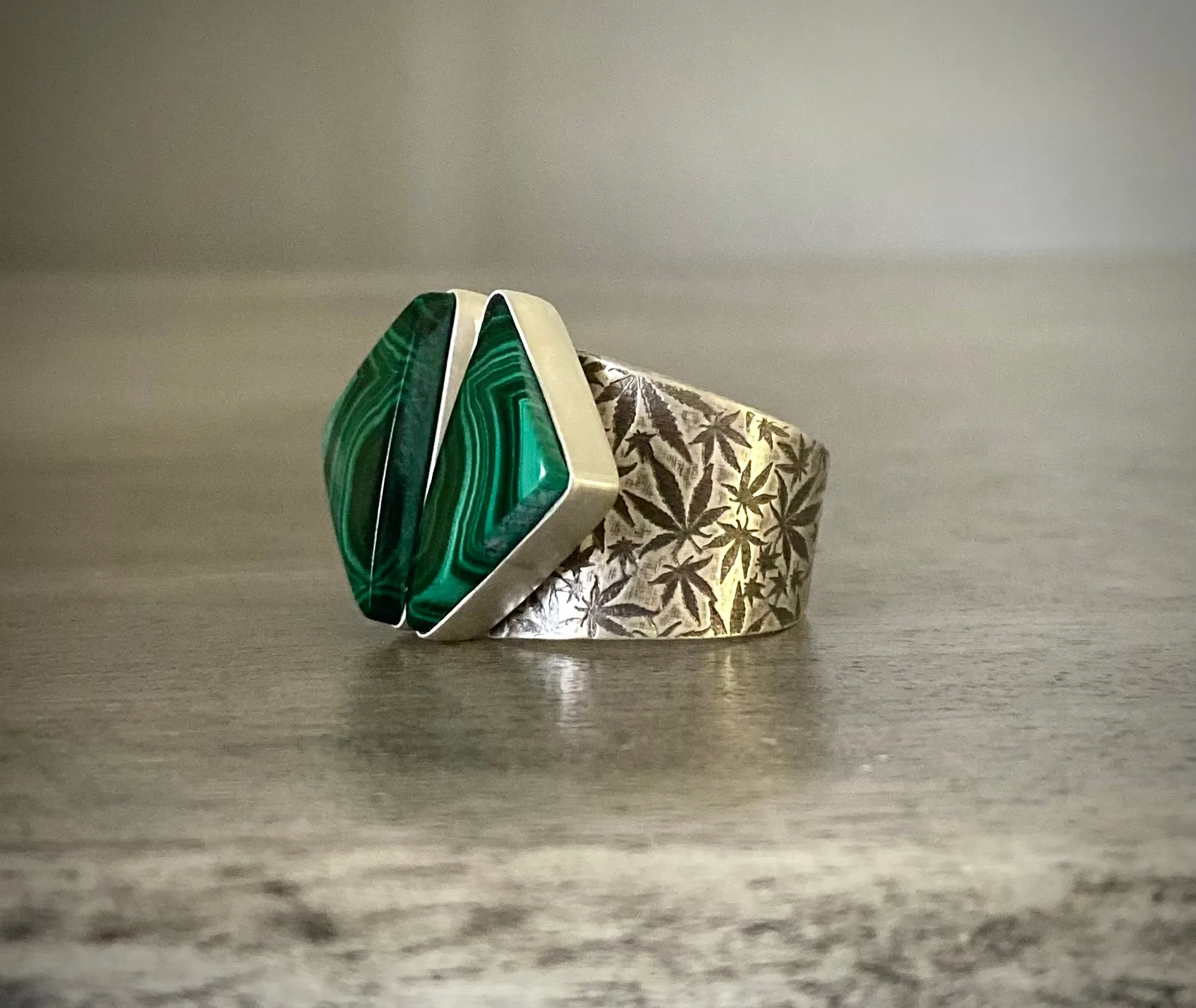 Malachite Open Face Wide Band Ring
