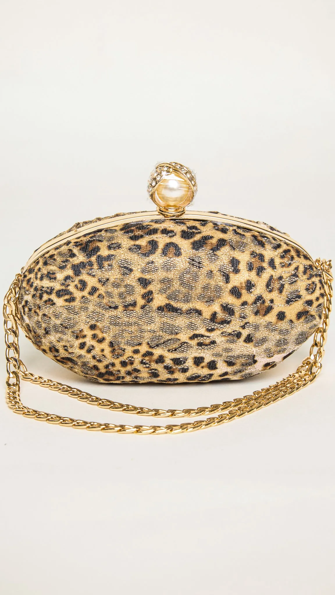 Mara Gold-Accessorized Leopard Print Clutch