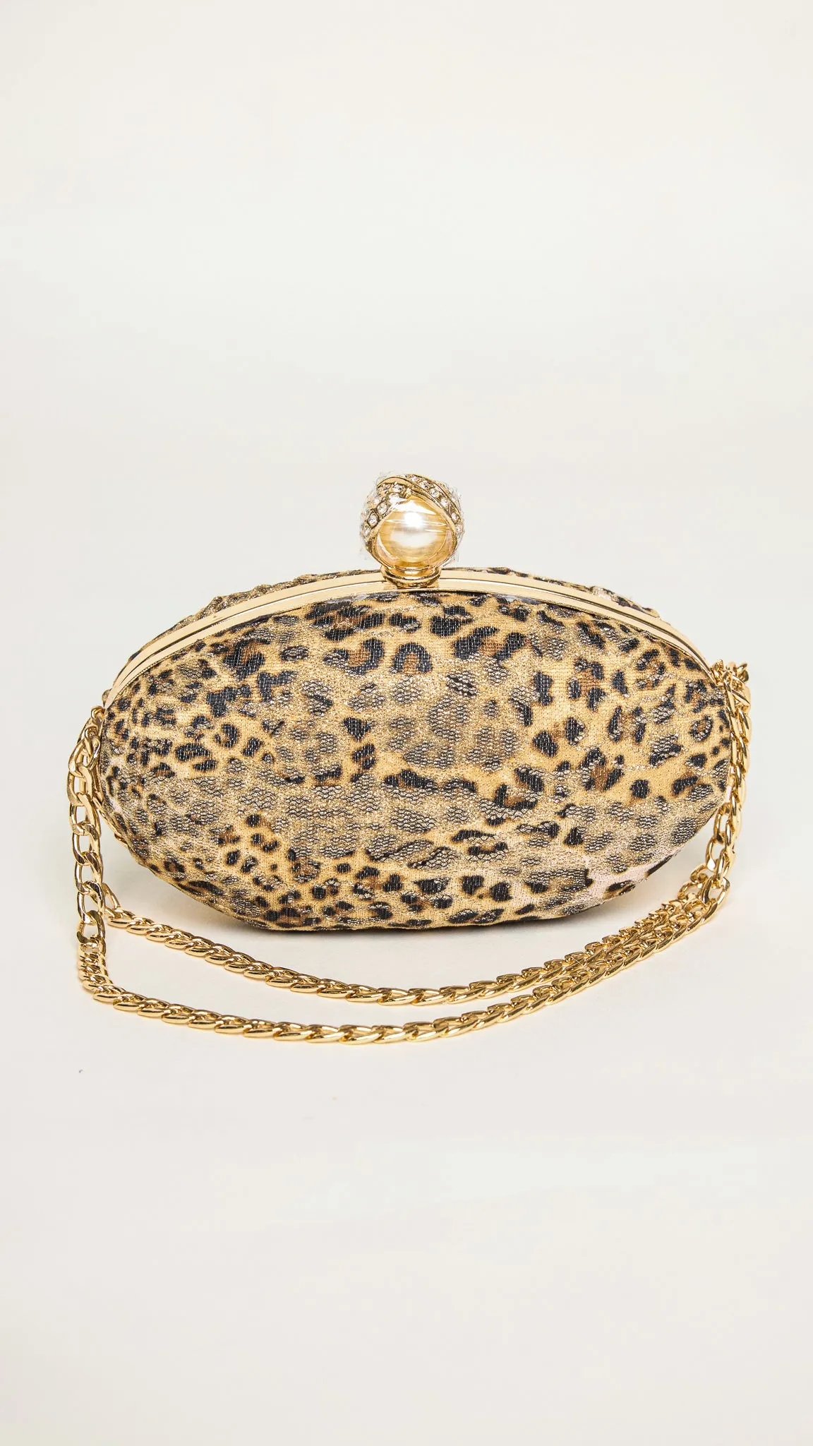 Mara Gold-Accessorized Leopard Print Clutch