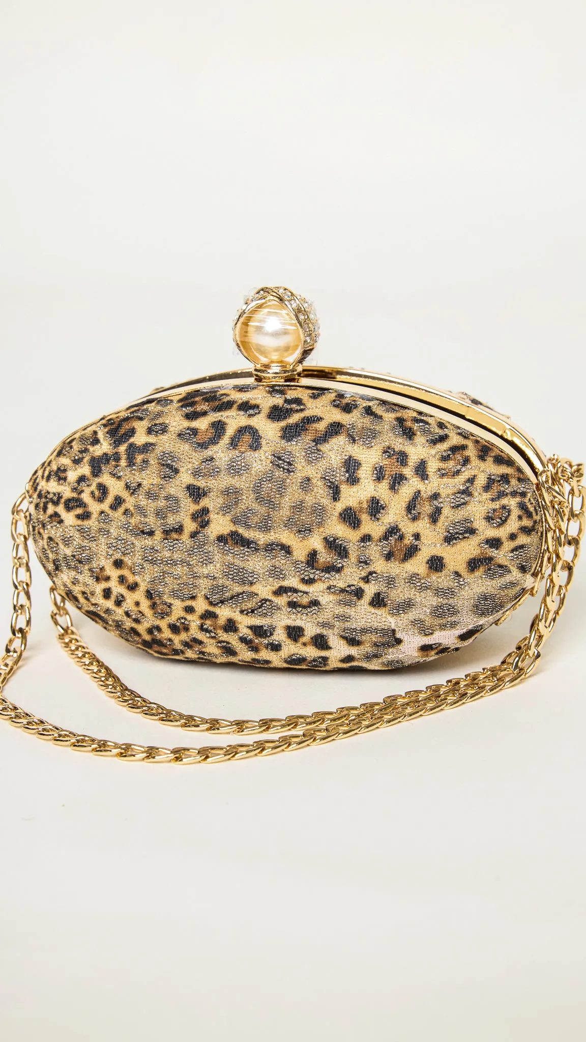 Mara Gold-Accessorized Leopard Print Clutch
