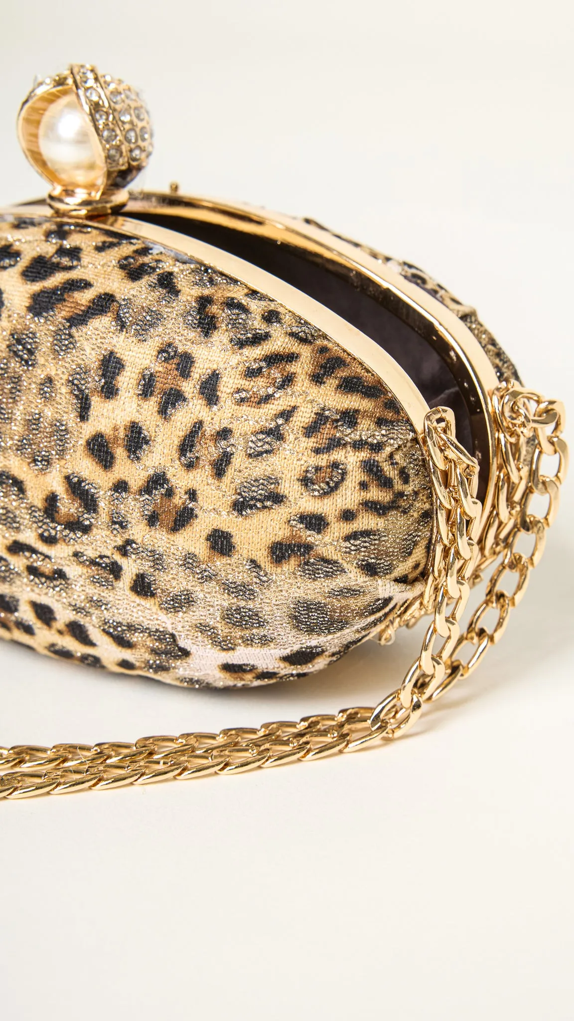 Mara Gold-Accessorized Leopard Print Clutch