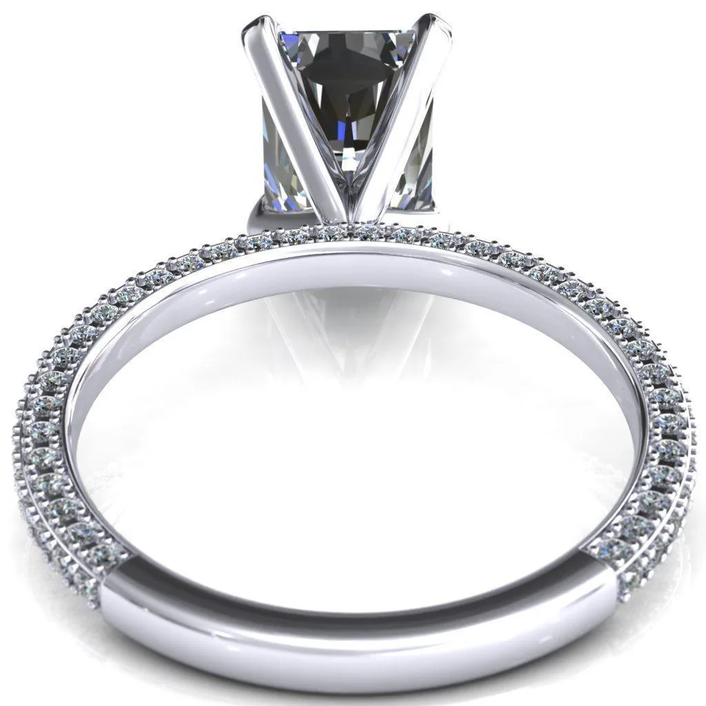 Mariyah Radiant Center Stone 4 Prong 3/4 Eternity 3 Sided Diamond Shank Engagement Ring