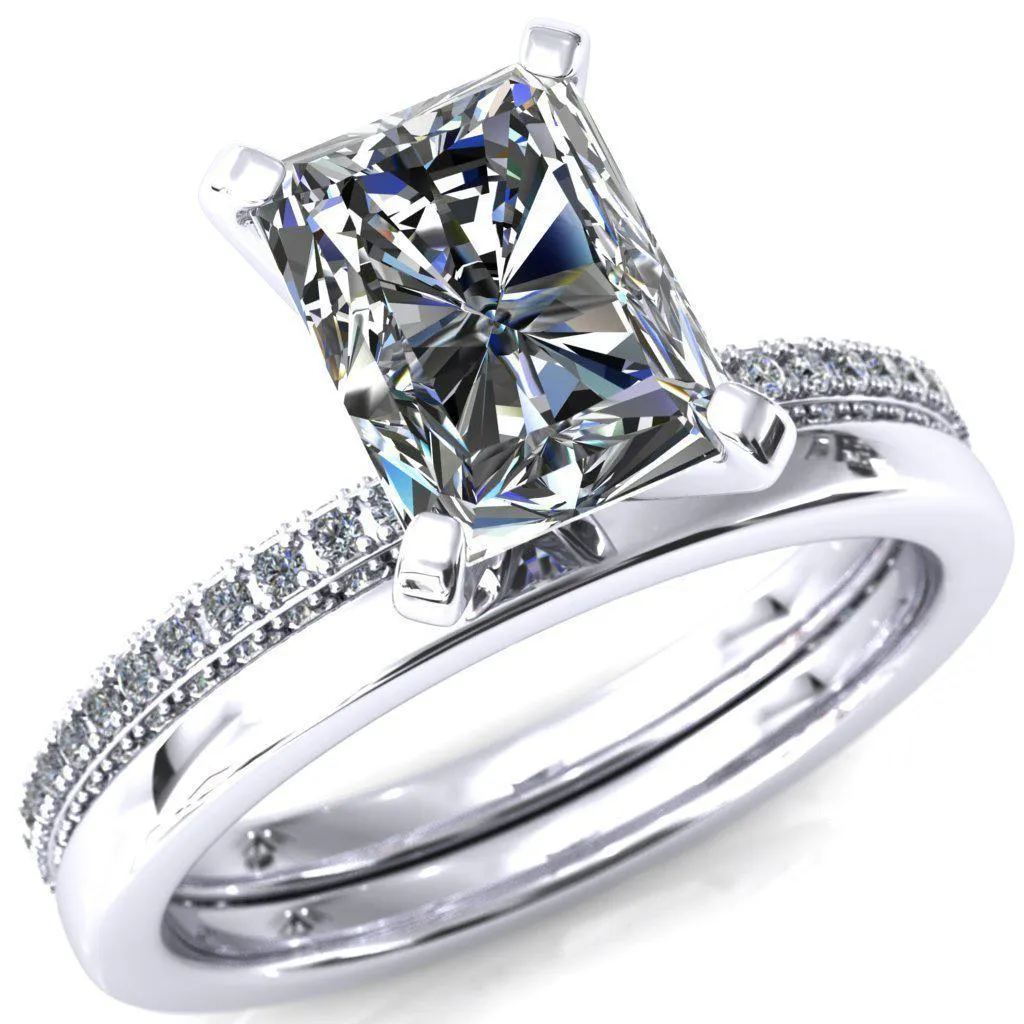 Mariyah Radiant Center Stone 4 Prong 3/4 Eternity 3 Sided Diamond Shank Engagement Ring