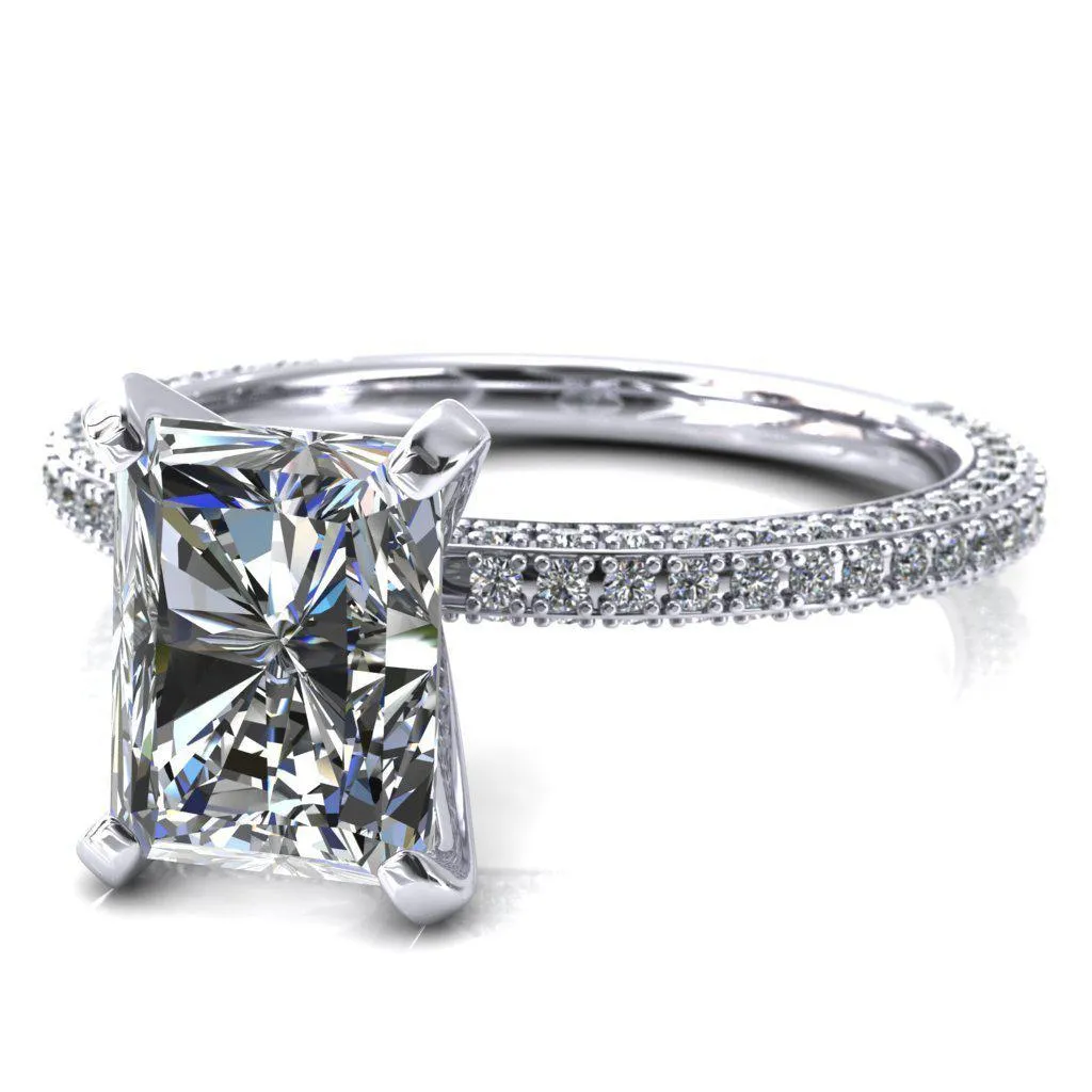 Mariyah Radiant Center Stone 4 Prong 3/4 Eternity 3 Sided Diamond Shank Engagement Ring