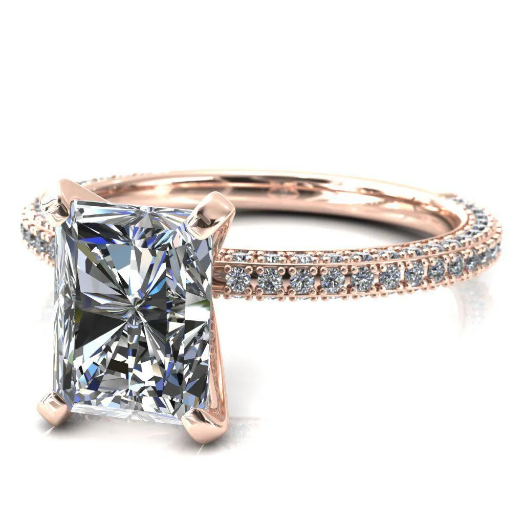 Mariyah Radiant Center Stone 4 Prong 3/4 Eternity 3 Sided Diamond Shank Engagement Ring
