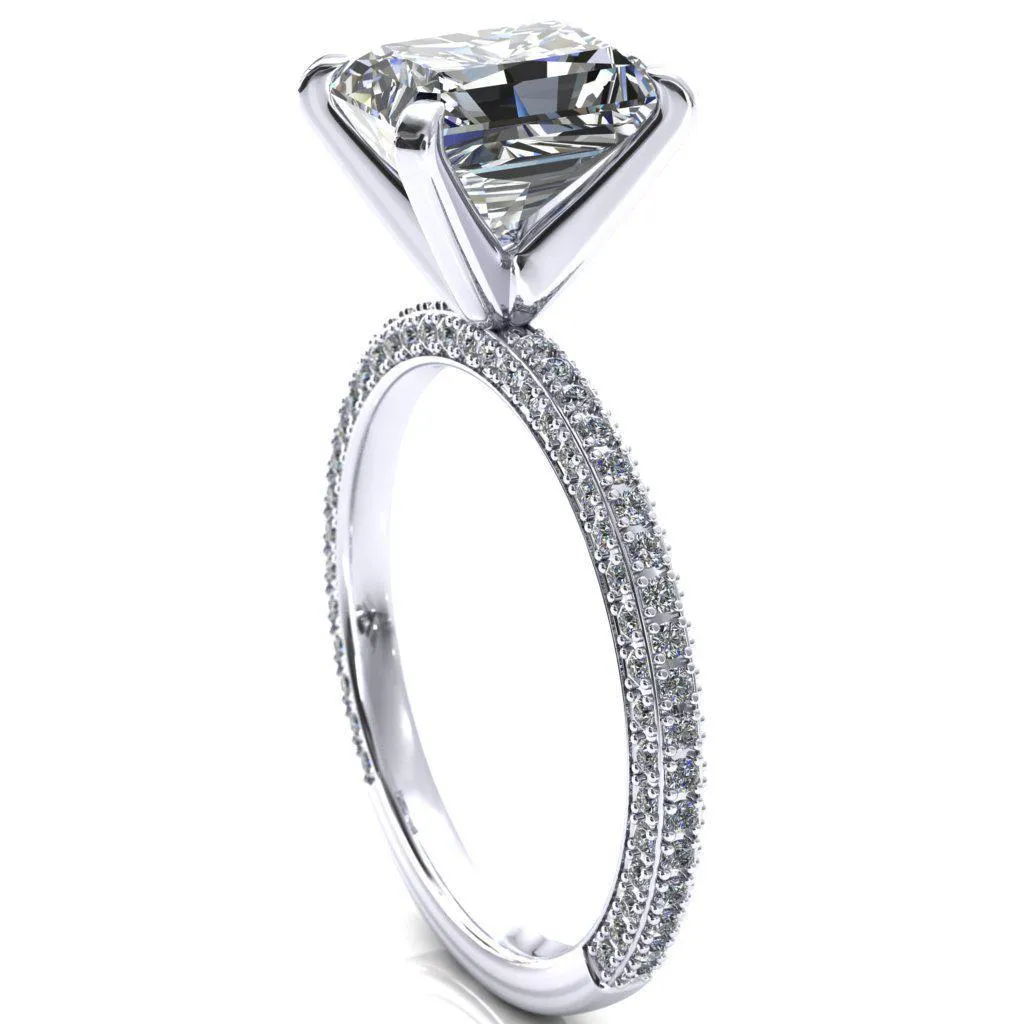 Mariyah Radiant Center Stone 4 Prong 3/4 Eternity 3 Sided Diamond Shank Engagement Ring