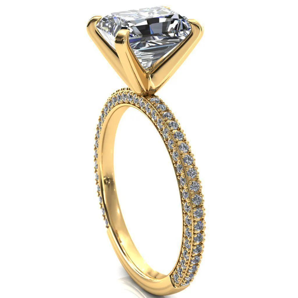 Mariyah Radiant Center Stone 4 Prong 3/4 Eternity 3 Sided Diamond Shank Engagement Ring