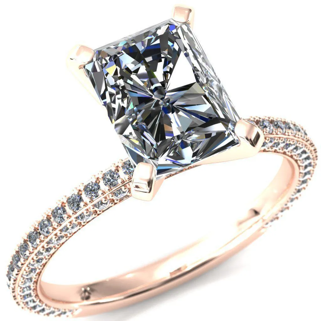 Mariyah Radiant Center Stone 4 Prong 3/4 Eternity 3 Sided Diamond Shank Engagement Ring