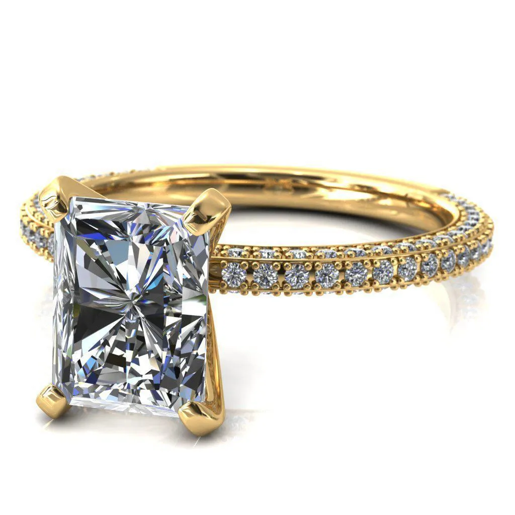 Mariyah Radiant Center Stone 4 Prong 3/4 Eternity 3 Sided Diamond Shank Engagement Ring