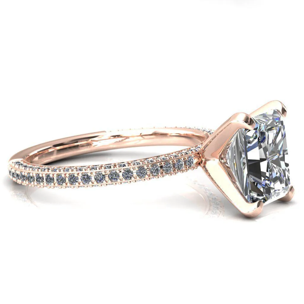 Mariyah Radiant Center Stone 4 Prong 3/4 Eternity 3 Sided Diamond Shank Engagement Ring