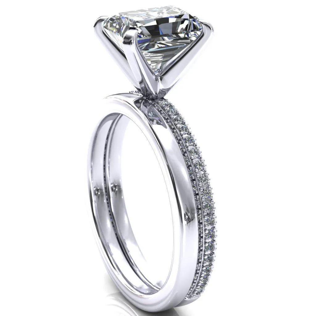Mariyah Radiant Center Stone 4 Prong 3/4 Eternity 3 Sided Diamond Shank Engagement Ring