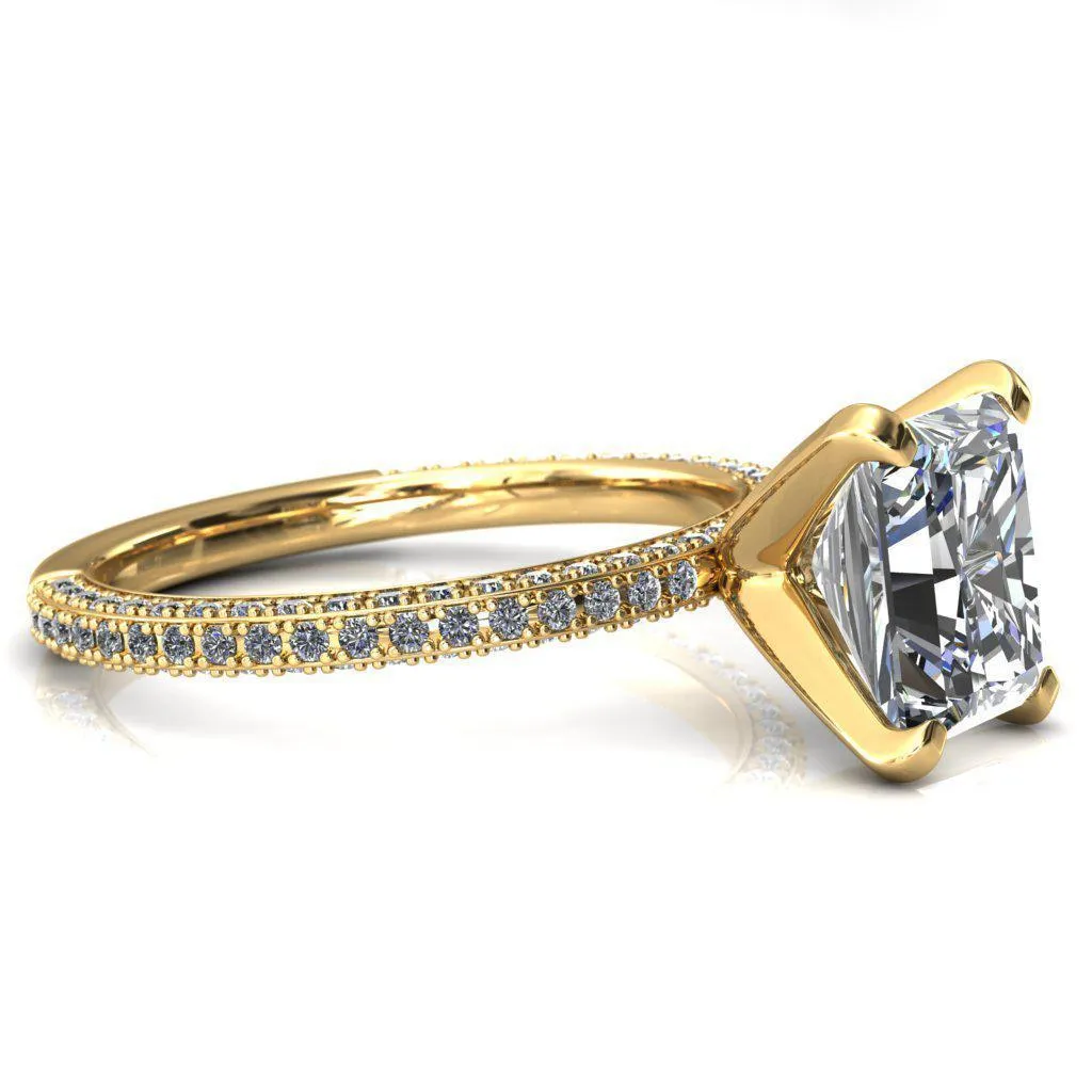 Mariyah Radiant Center Stone 4 Prong 3/4 Eternity 3 Sided Diamond Shank Engagement Ring