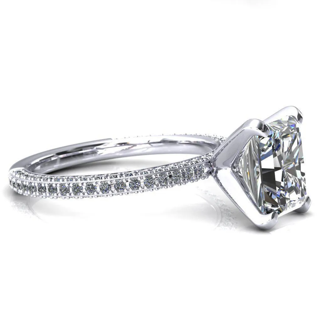 Mariyah Radiant Center Stone 4 Prong 3/4 Eternity 3 Sided Diamond Shank Engagement Ring