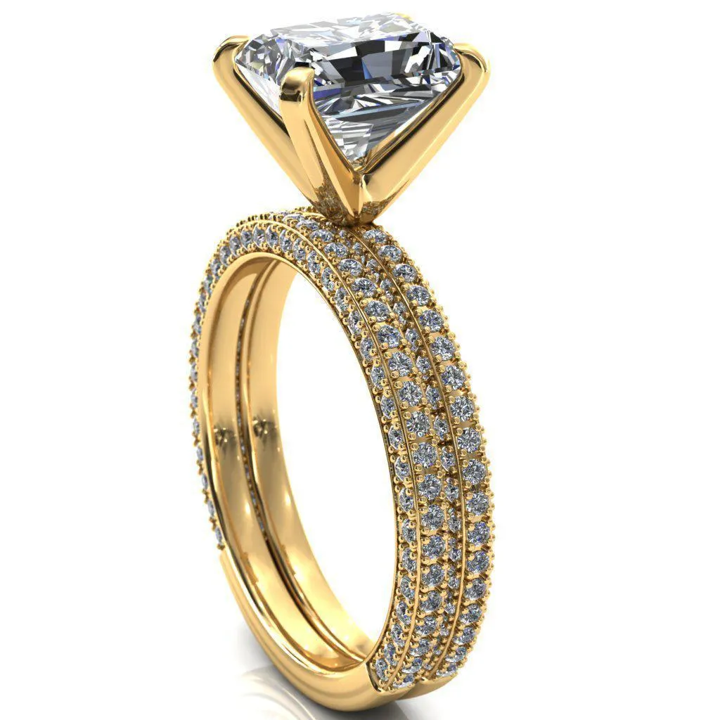 Mariyah Radiant Center Stone 4 Prong 3/4 Eternity 3 Sided Diamond Shank Engagement Ring