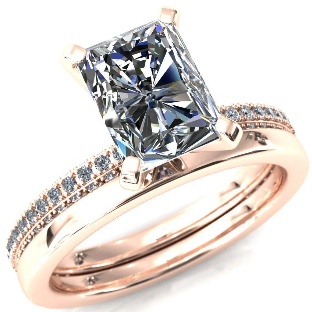 Mariyah Radiant Center Stone 4 Prong 3/4 Eternity 3 Sided Diamond Shank Engagement Ring