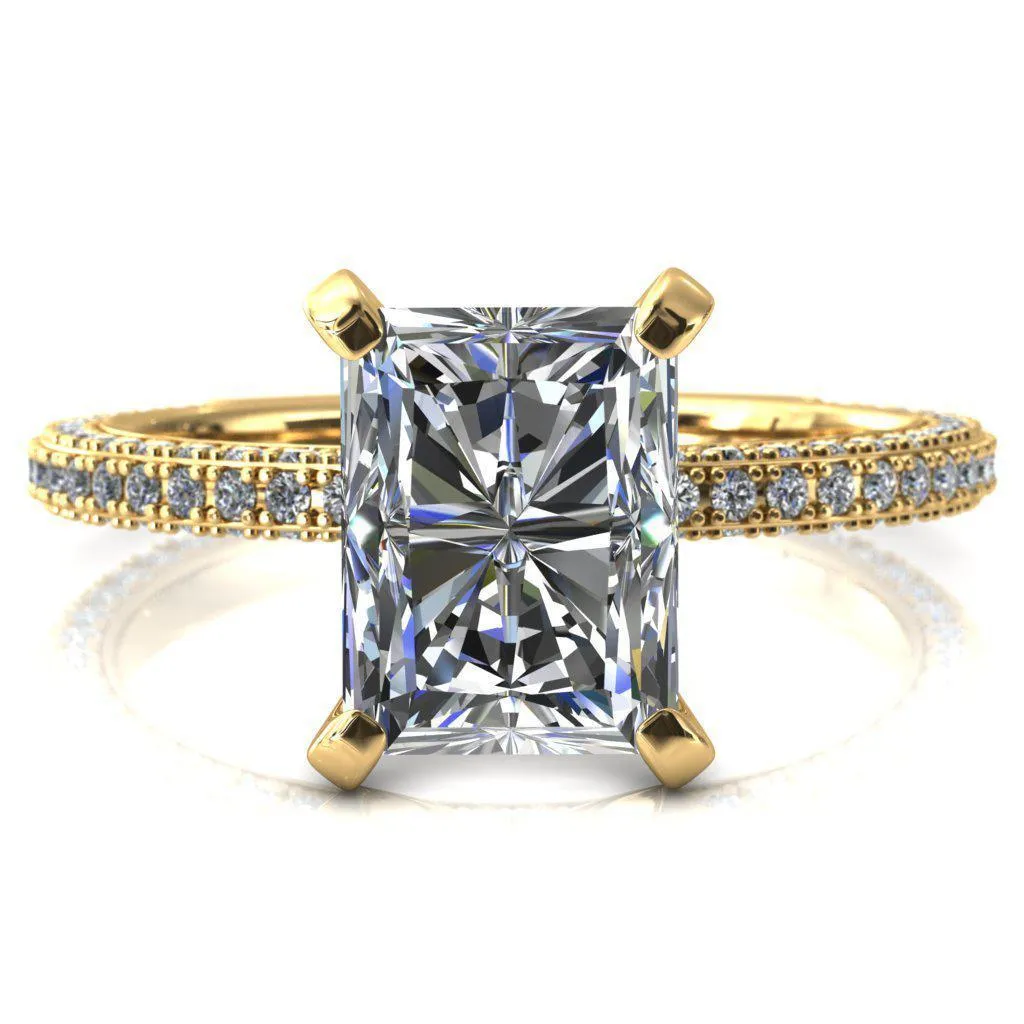 Mariyah Radiant Center Stone 4 Prong 3/4 Eternity 3 Sided Diamond Shank Engagement Ring