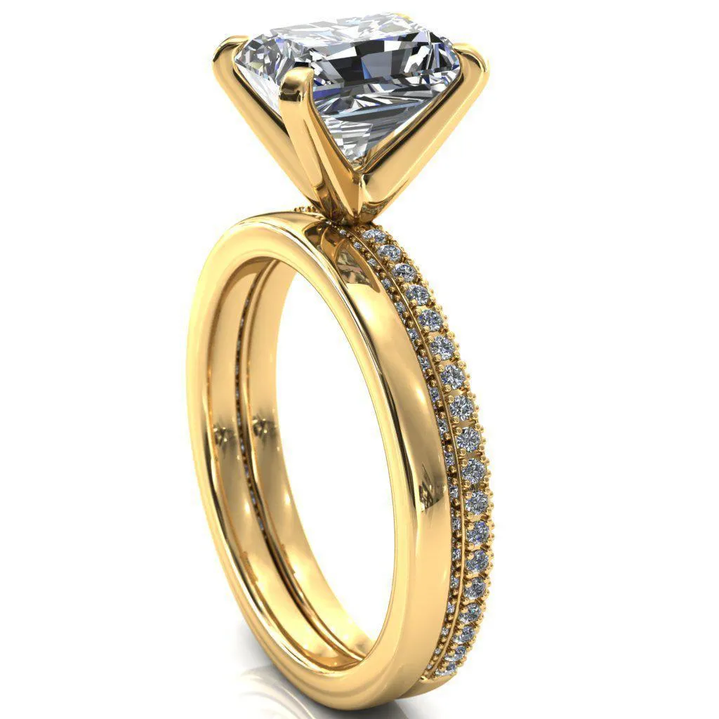 Mariyah Radiant Center Stone 4 Prong 3/4 Eternity 3 Sided Diamond Shank Engagement Ring