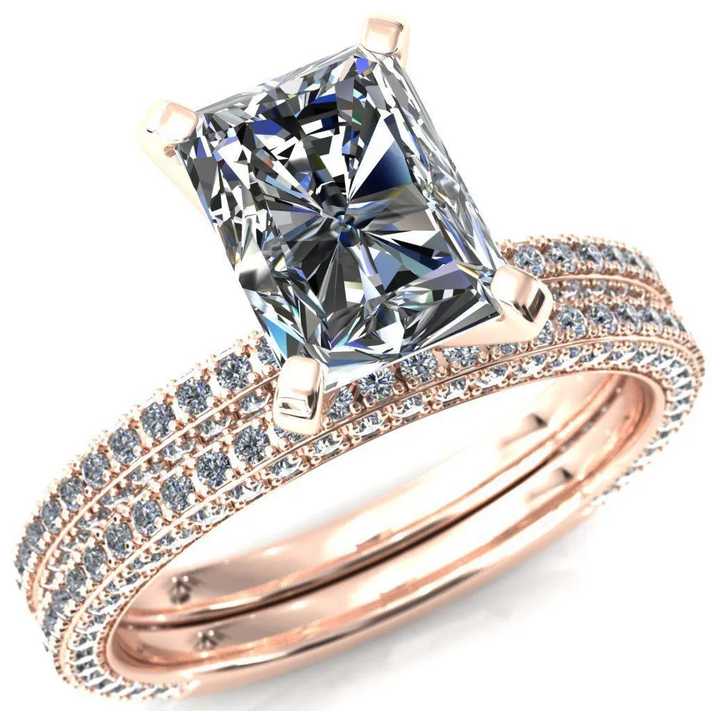 Mariyah Radiant Center Stone 4 Prong 3/4 Eternity 3 Sided Diamond Shank Engagement Ring