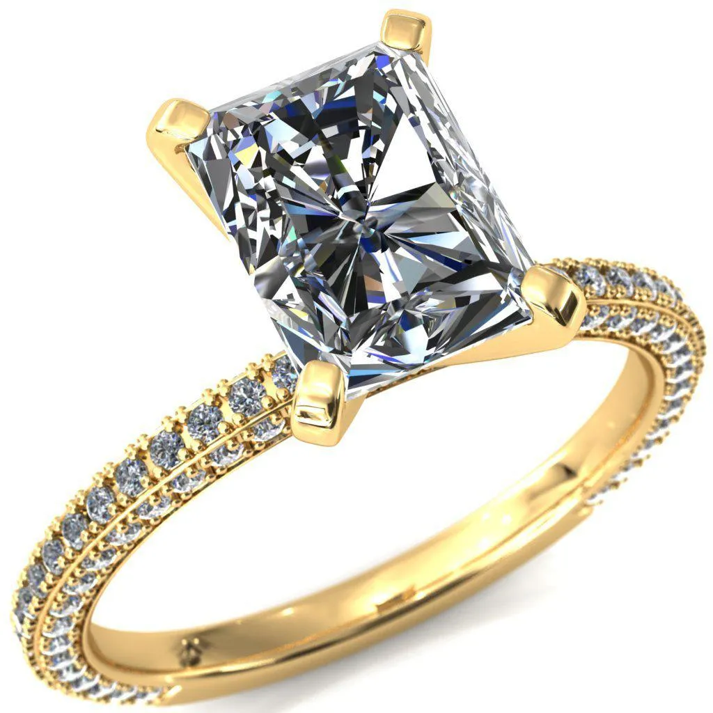 Mariyah Radiant Center Stone 4 Prong 3/4 Eternity 3 Sided Diamond Shank Engagement Ring