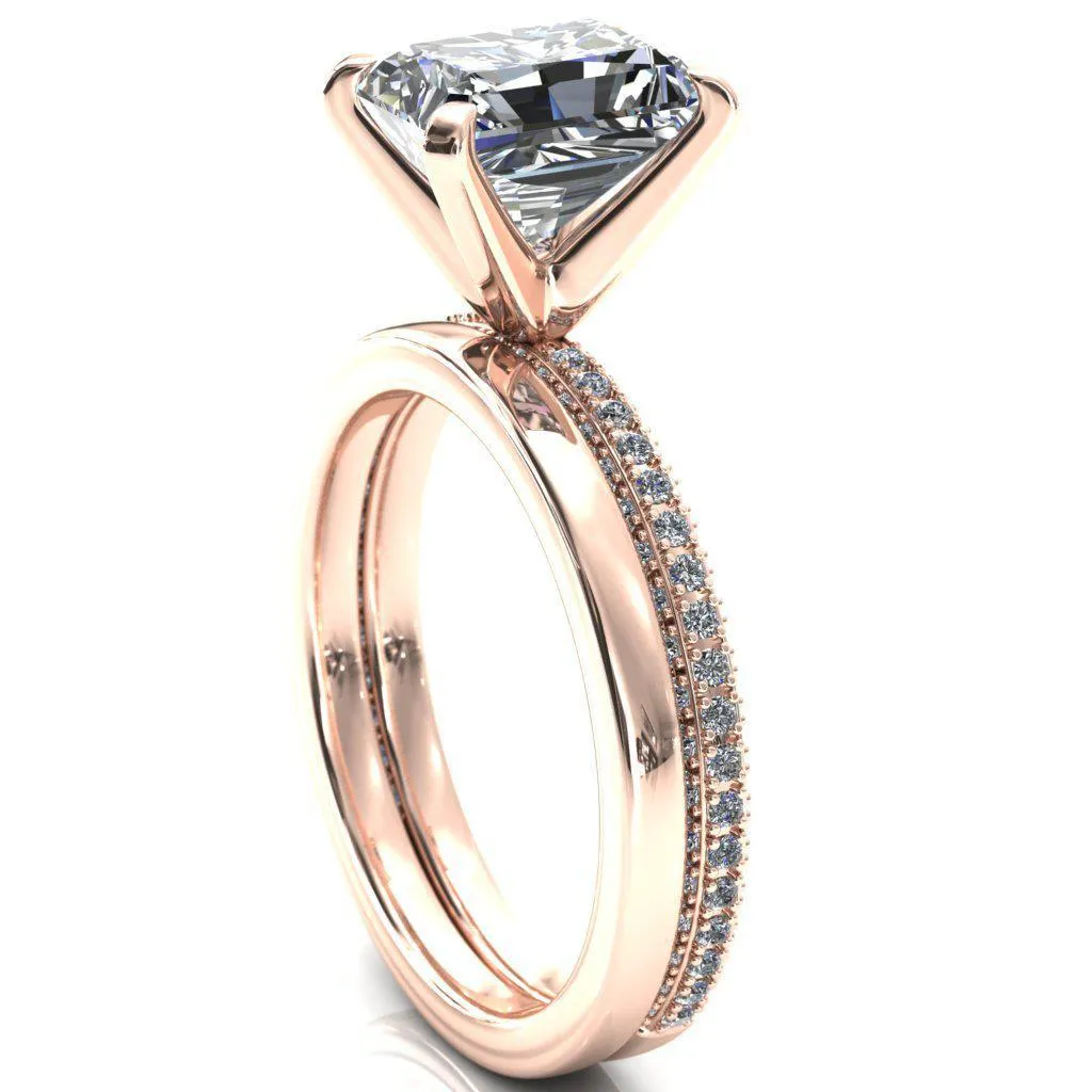 Mariyah Radiant Center Stone 4 Prong 3/4 Eternity 3 Sided Diamond Shank Engagement Ring