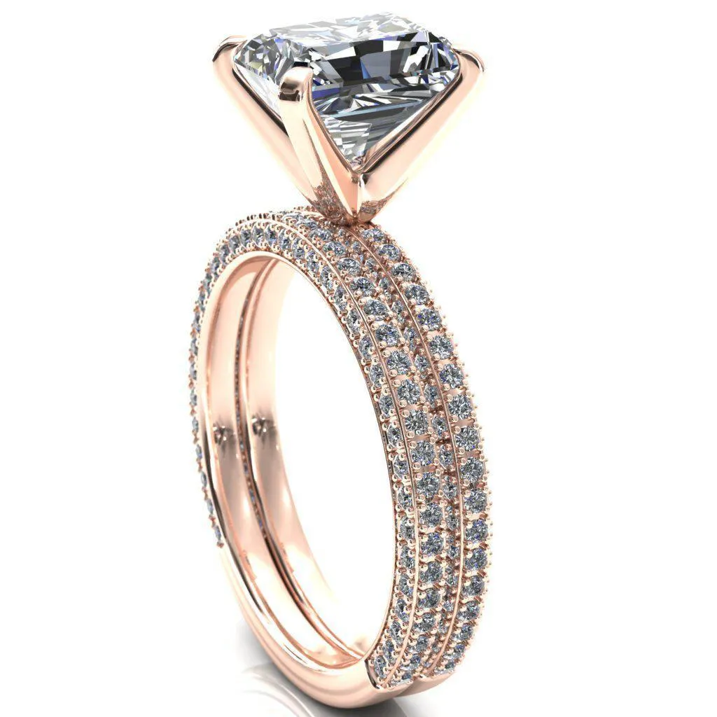 Mariyah Radiant Center Stone 4 Prong 3/4 Eternity 3 Sided Diamond Shank Engagement Ring