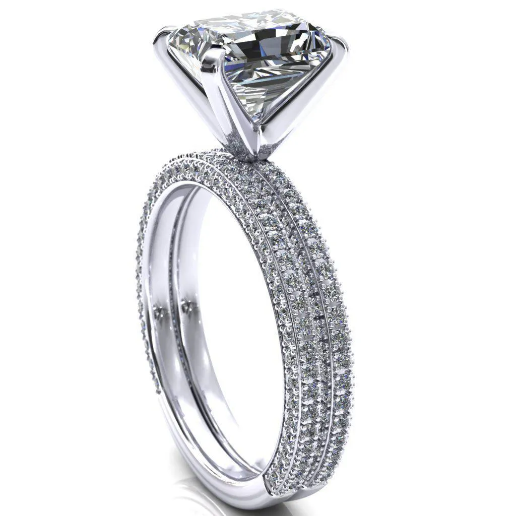 Mariyah Radiant Center Stone 4 Prong 3/4 Eternity 3 Sided Diamond Shank Engagement Ring
