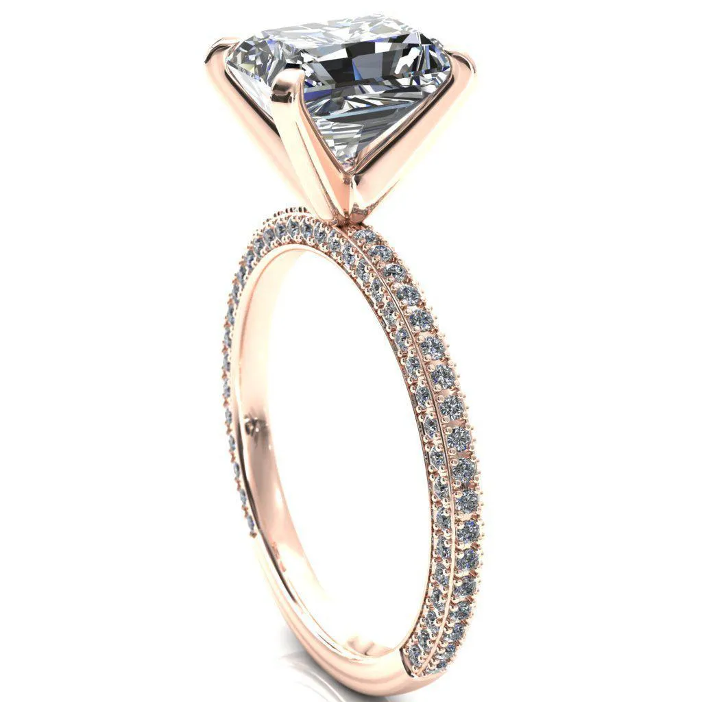 Mariyah Radiant Center Stone 4 Prong 3/4 Eternity 3 Sided Diamond Shank Engagement Ring