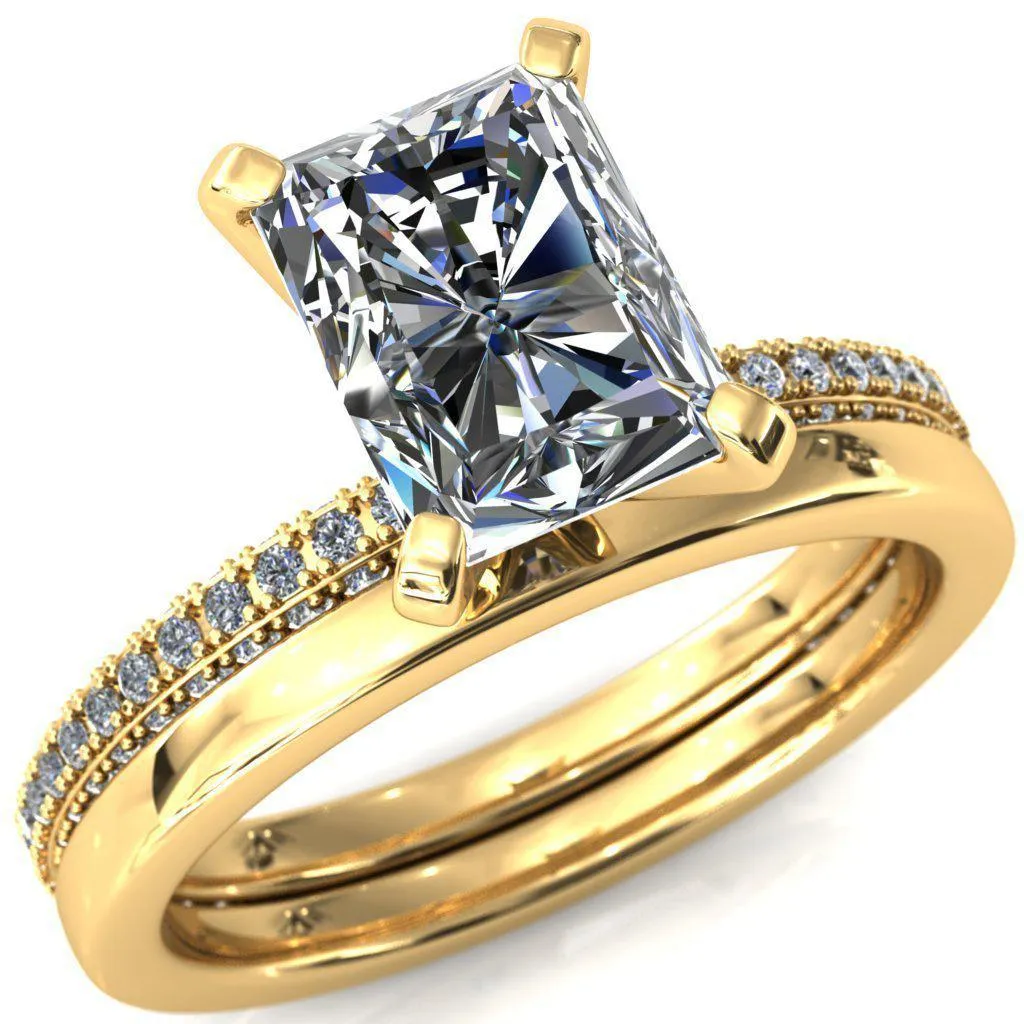 Mariyah Radiant Center Stone 4 Prong 3/4 Eternity 3 Sided Diamond Shank Engagement Ring