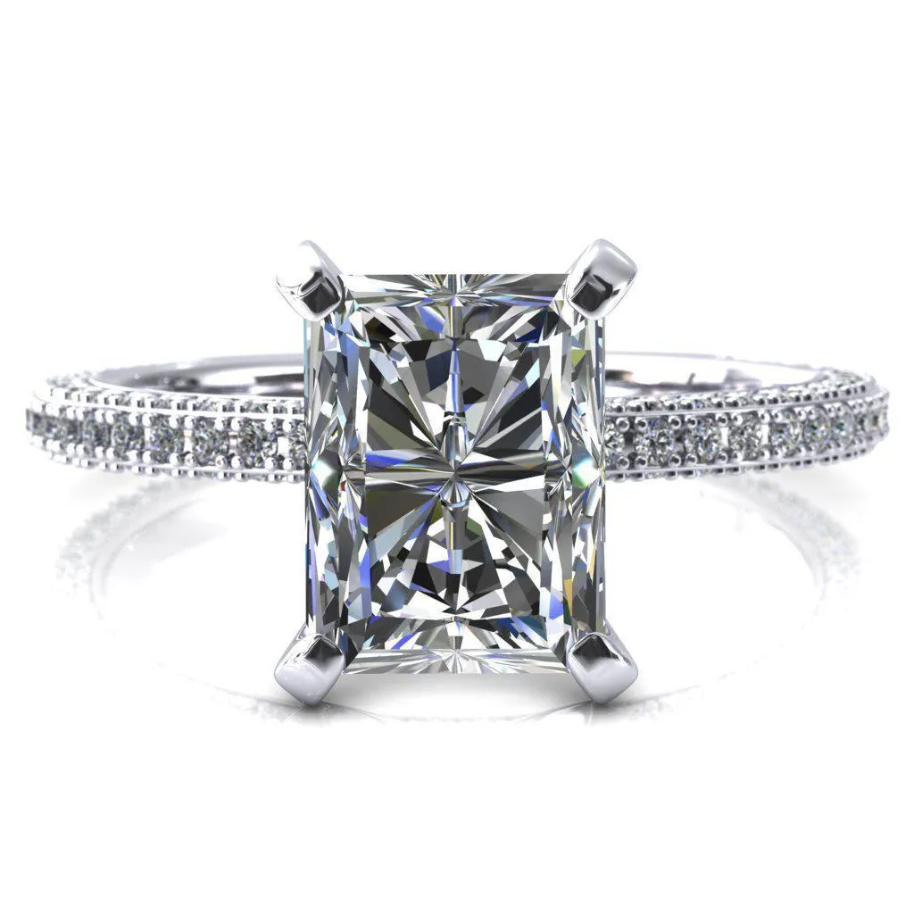Mariyah Radiant Center Stone 4 Prong 3/4 Eternity 3 Sided Diamond Shank Engagement Ring