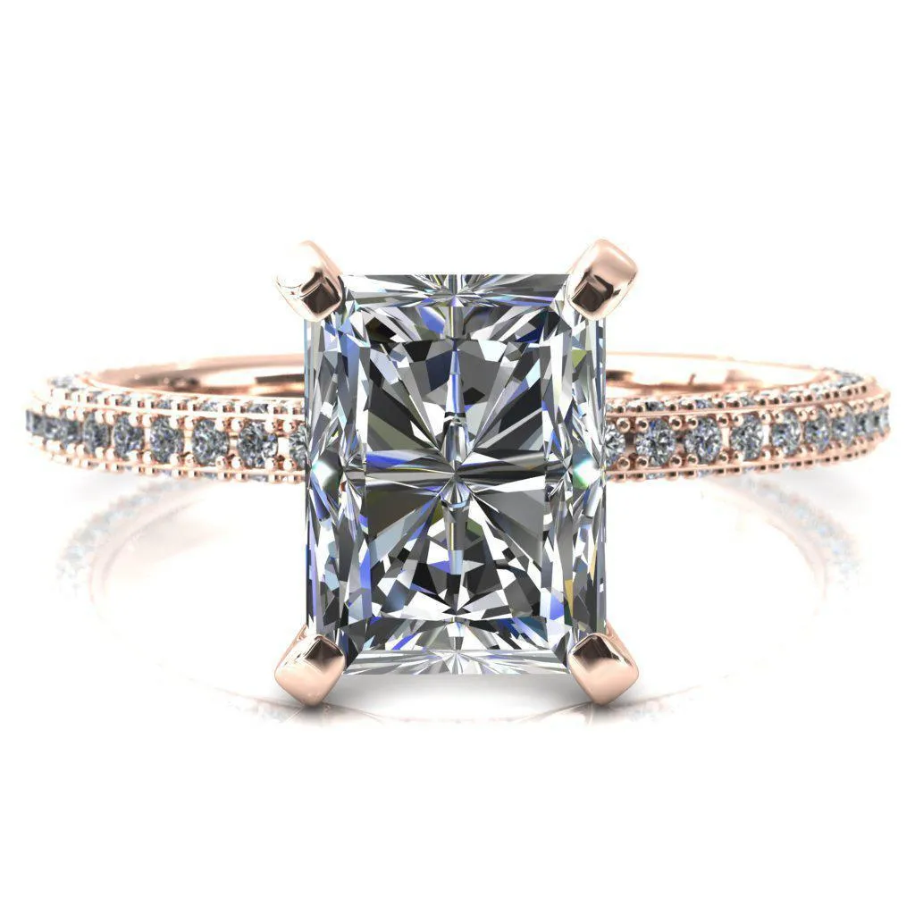 Mariyah Radiant Center Stone 4 Prong 3/4 Eternity 3 Sided Diamond Shank Engagement Ring