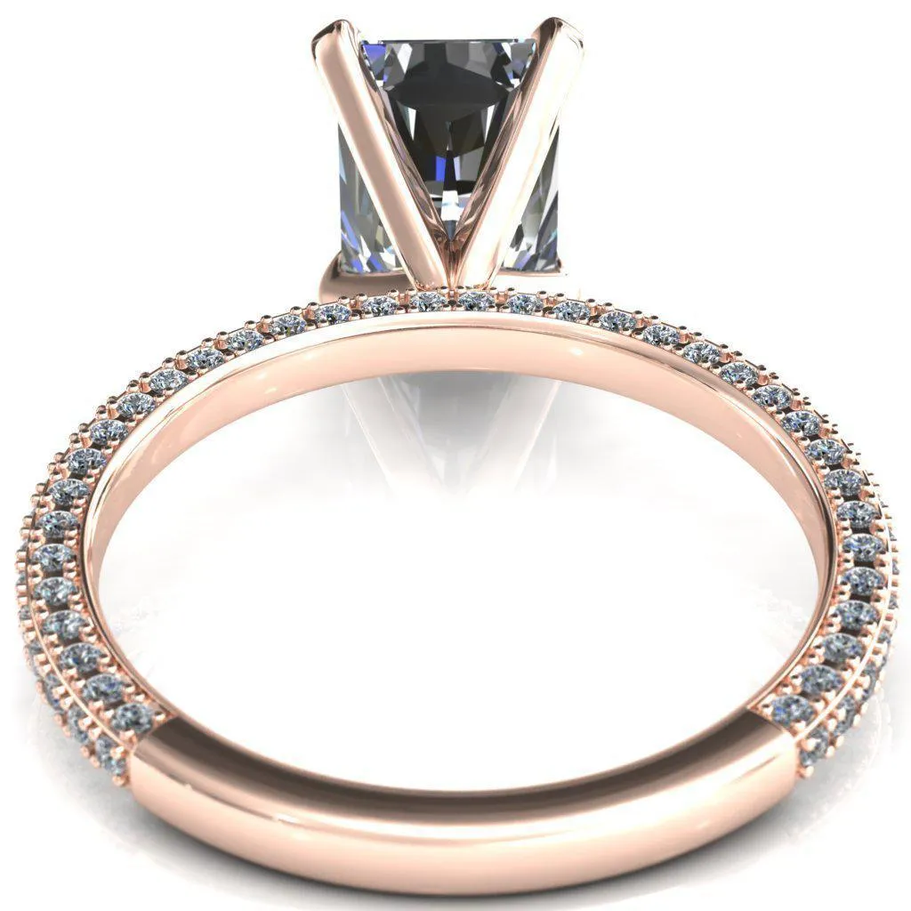 Mariyah Radiant Center Stone 4 Prong 3/4 Eternity 3 Sided Diamond Shank Engagement Ring