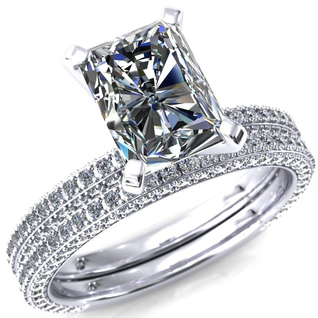 Mariyah Radiant Center Stone 4 Prong 3/4 Eternity 3 Sided Diamond Shank Engagement Ring