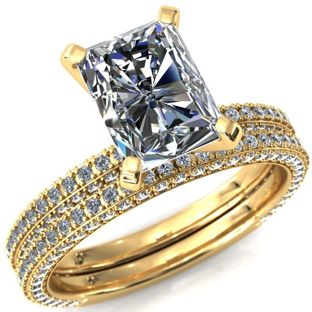 Mariyah Radiant Center Stone 4 Prong 3/4 Eternity 3 Sided Diamond Shank Engagement Ring