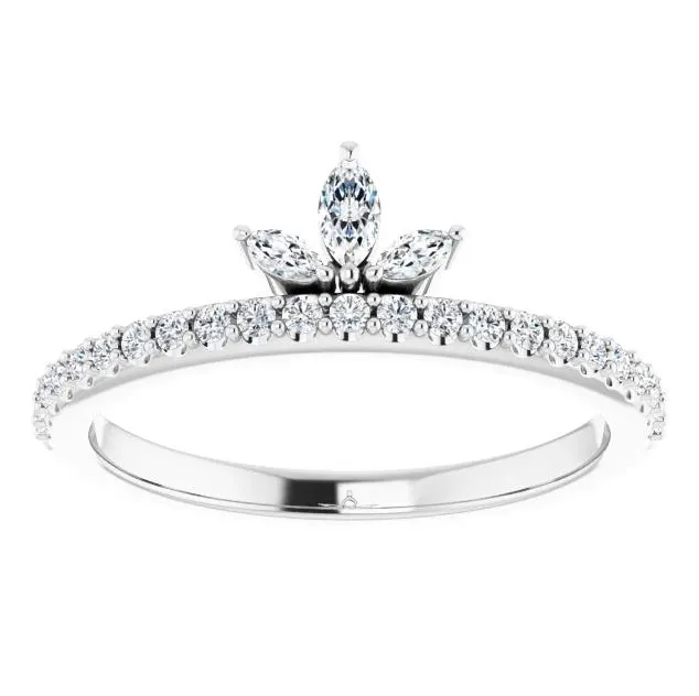 Marquise Gemstone Crown Lab-Grown Diamond Accent Stackable Ring