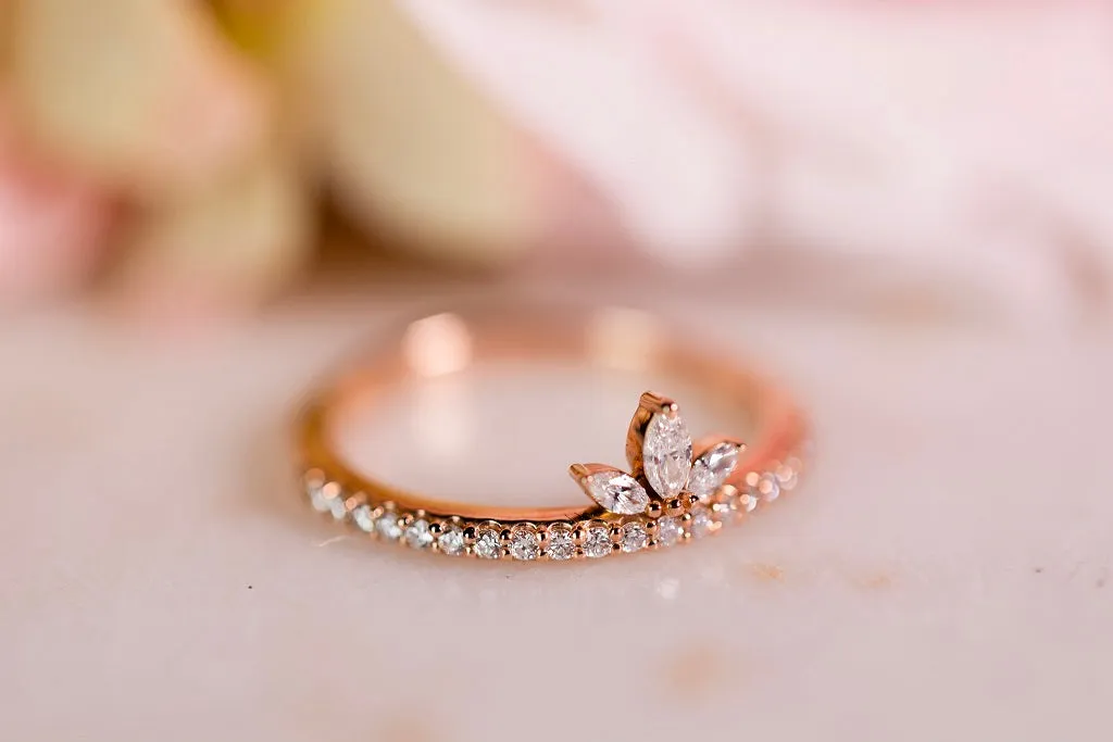 Marquise Gemstone Crown Lab-Grown Diamond Accent Stackable Ring