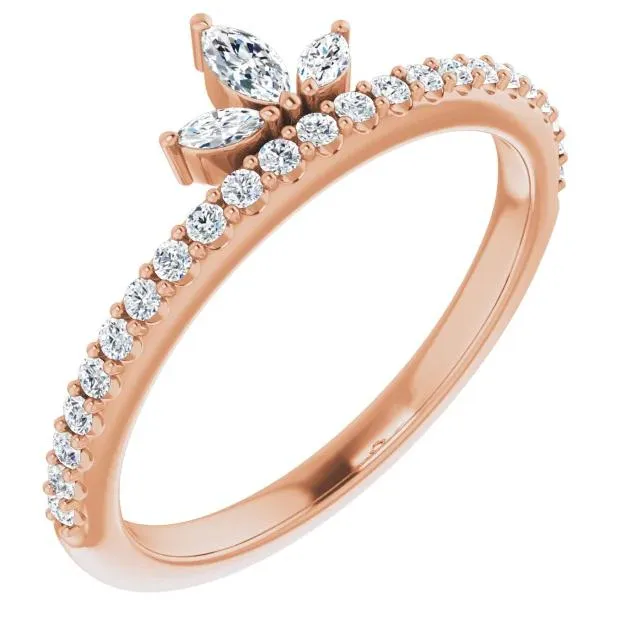 Marquise Gemstone Crown Lab-Grown Diamond Accent Stackable Ring